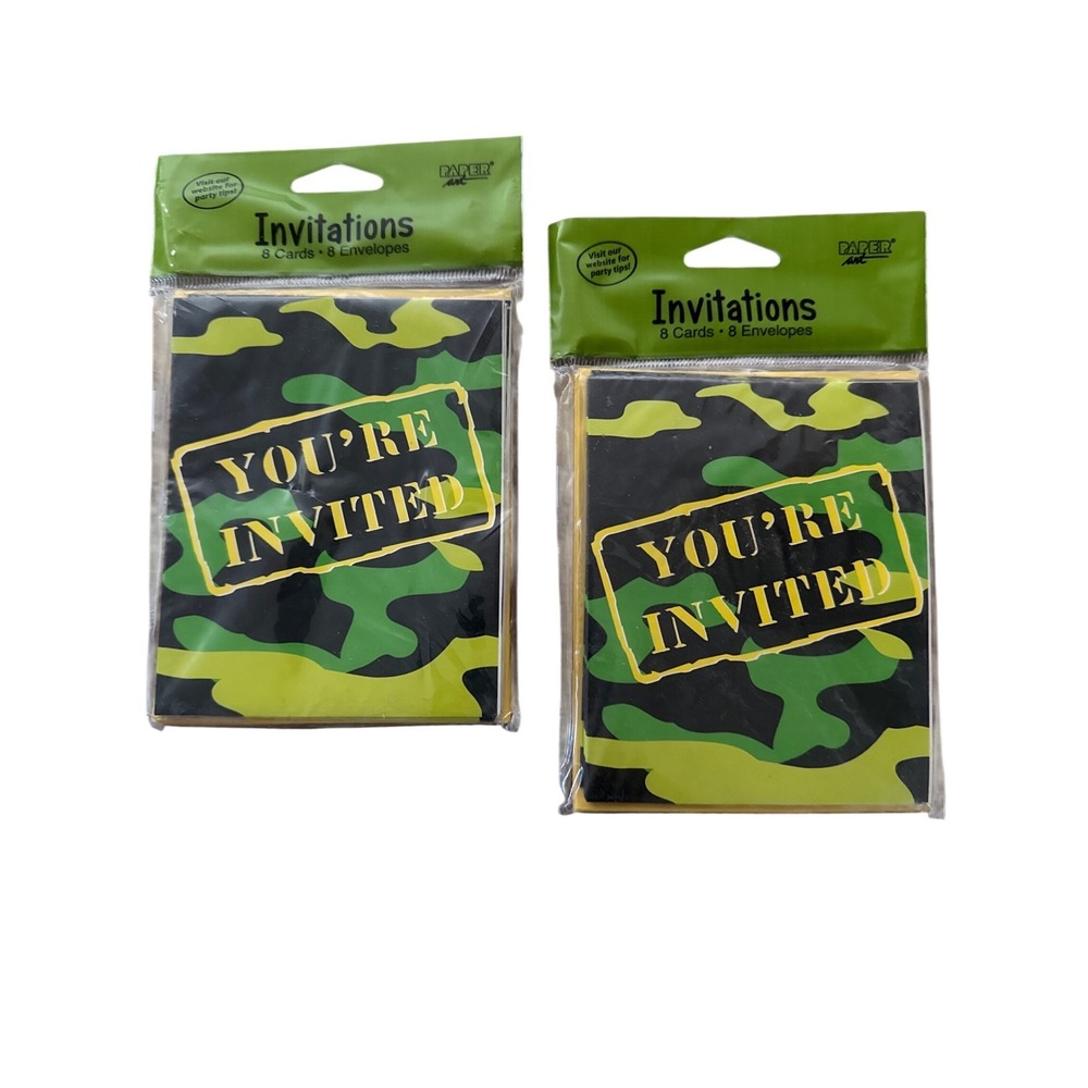 Paper Art Camo Gear Party Invitations 16‎ Count Green Camouflage 89-5005